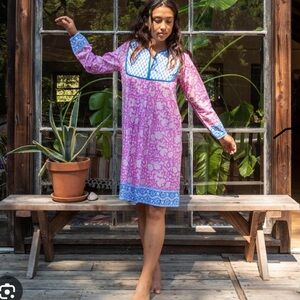 Blockprint hot pink dress